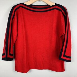 St. John | Red and Black Knit Sweater | Size 2 | Wool and Rayon